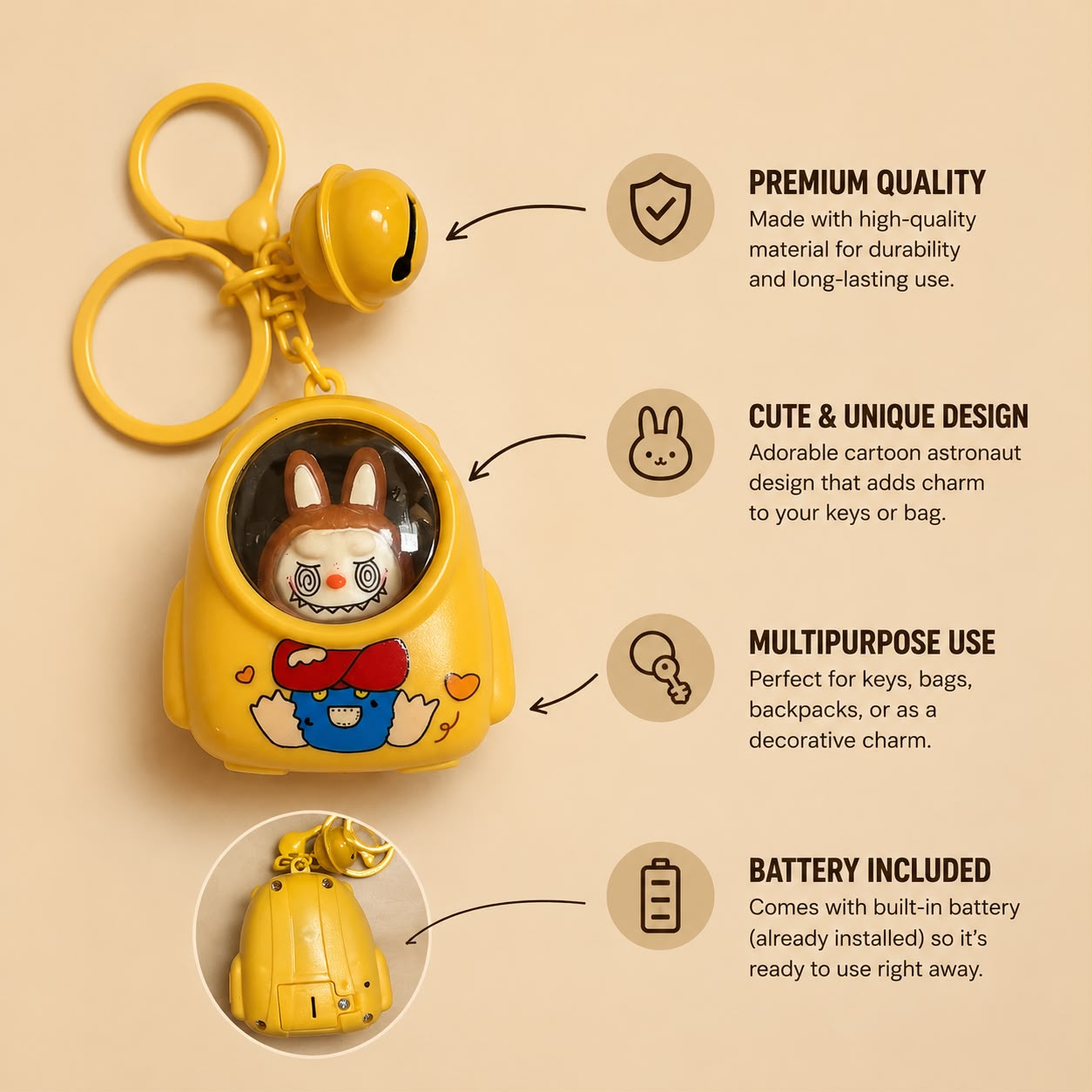 Cute Bear LED Lamp Keychain