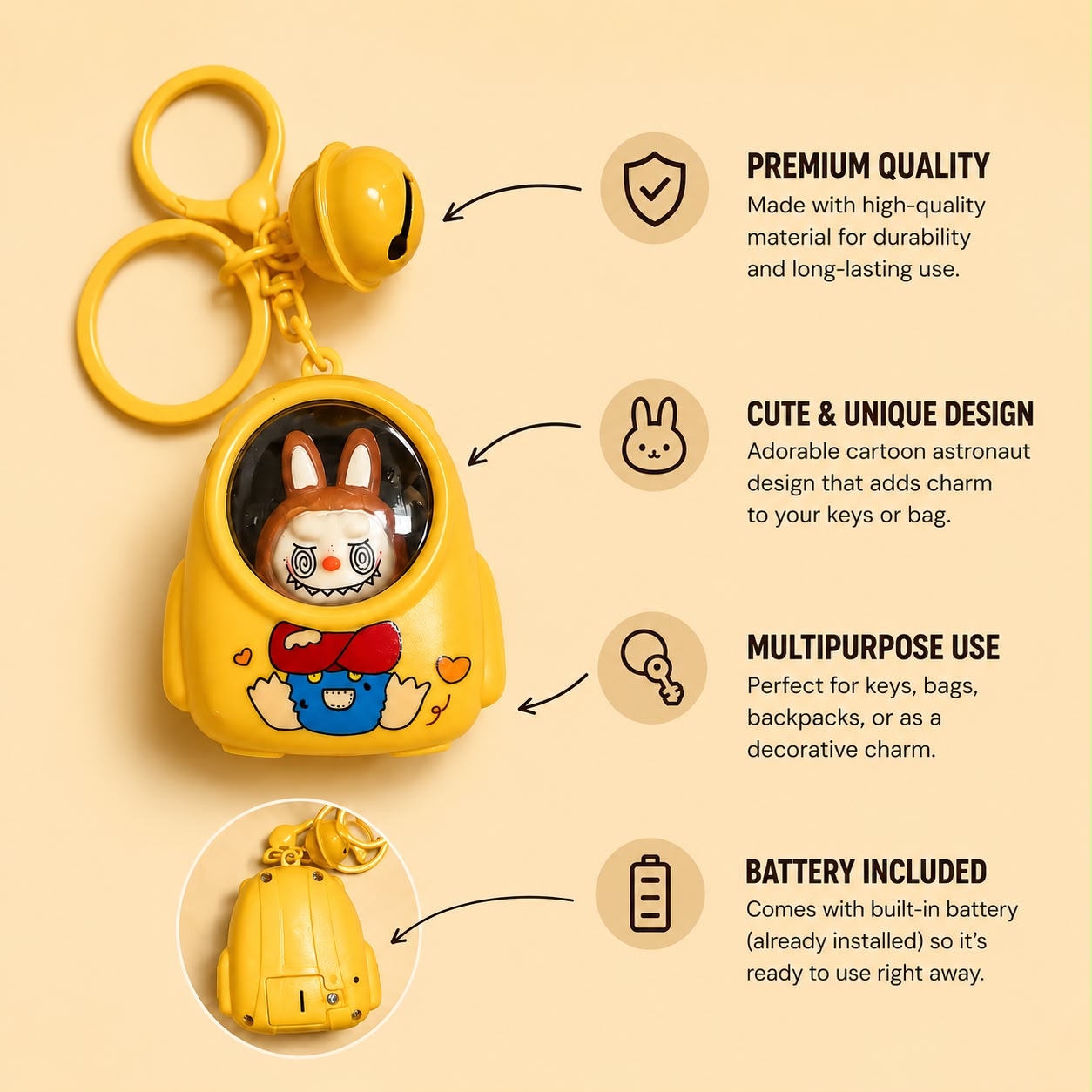Cute Bear LED Lamp Keychain